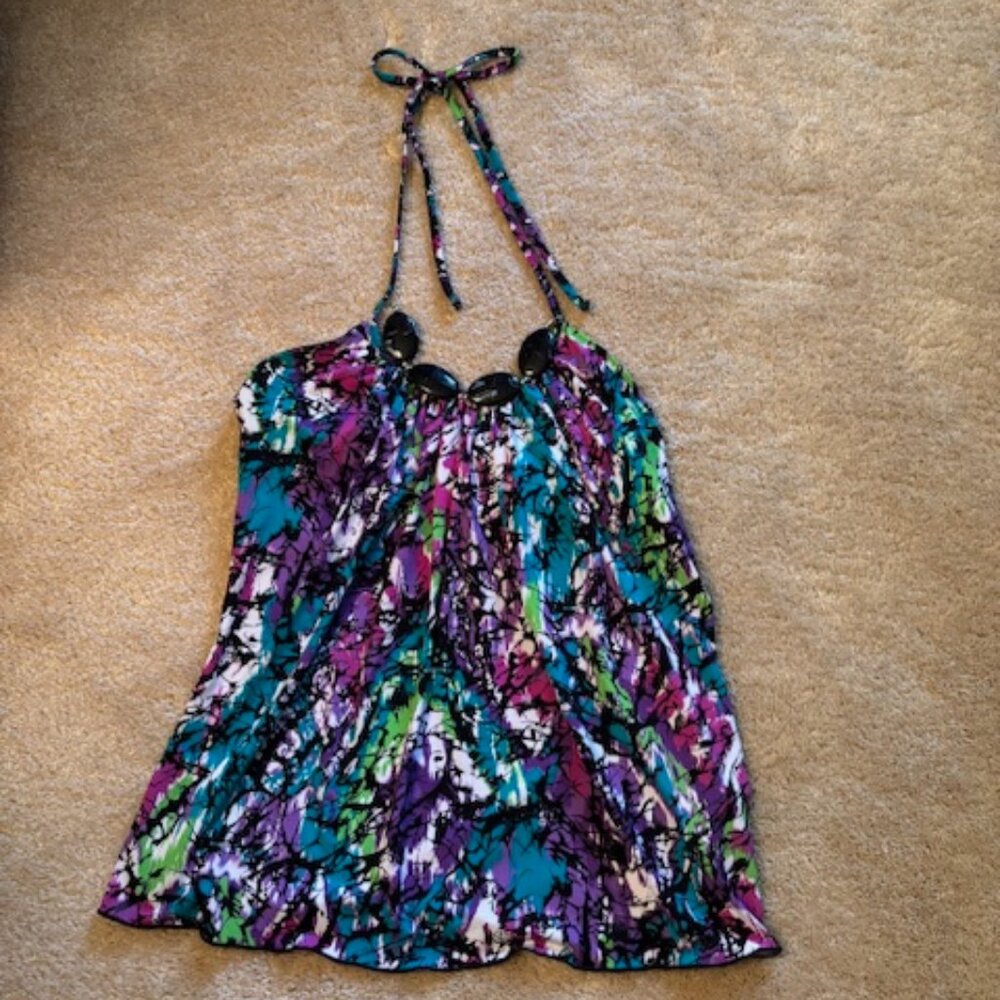 BCX Halter Top Size M Turquoise/Purple/Black/Cream